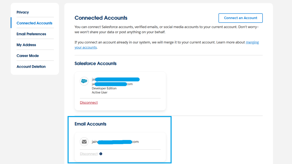 Update Email Id in Trailhead 