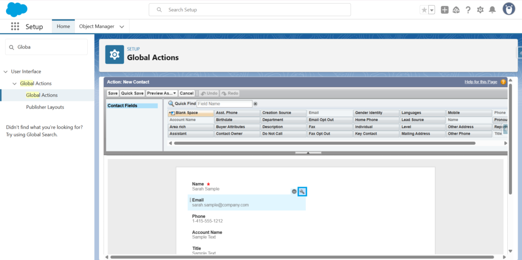 Mark fields in Salesforce as required using Global actions