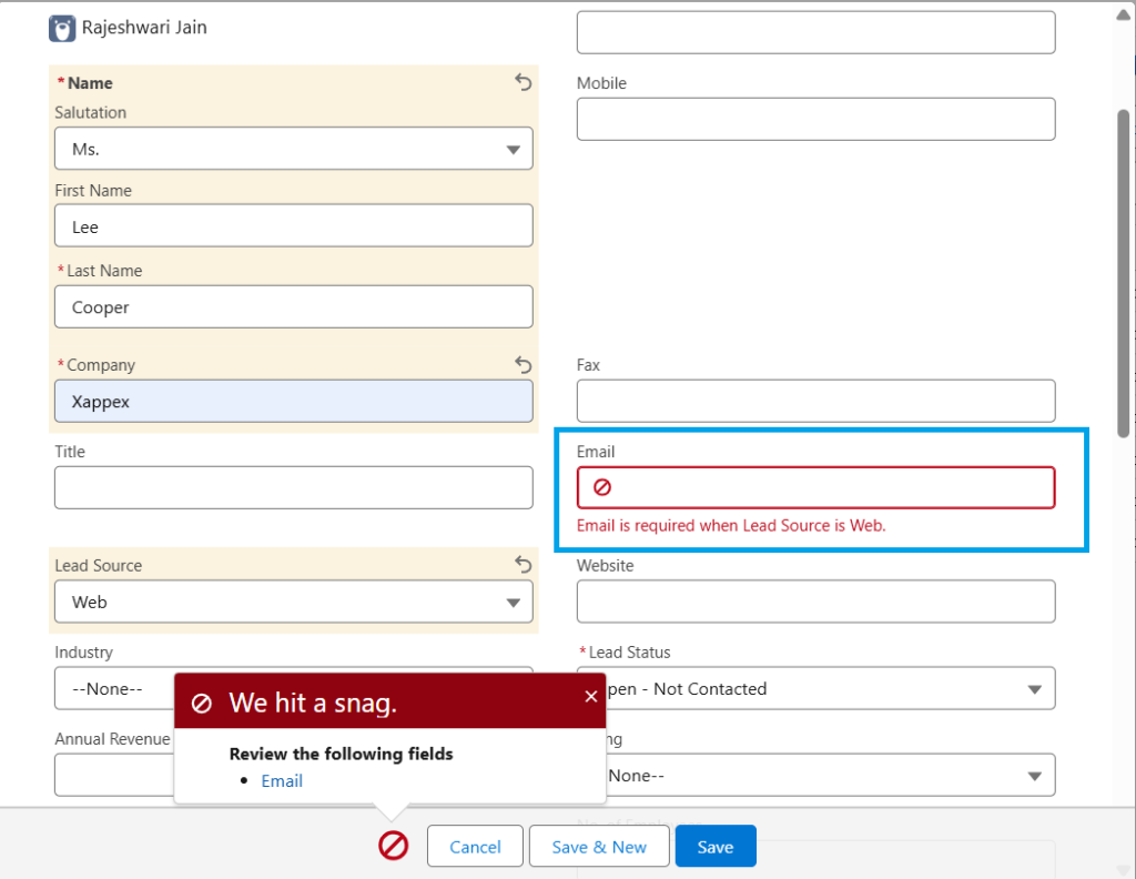 Mark fields in Salesforce as required using Validation rules