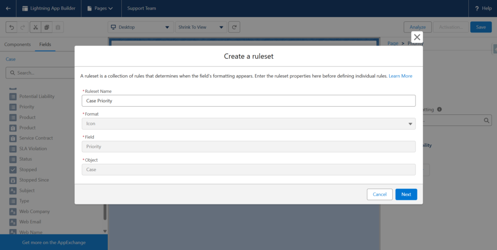Create a rule set for Conditional field formatting in Salesforce