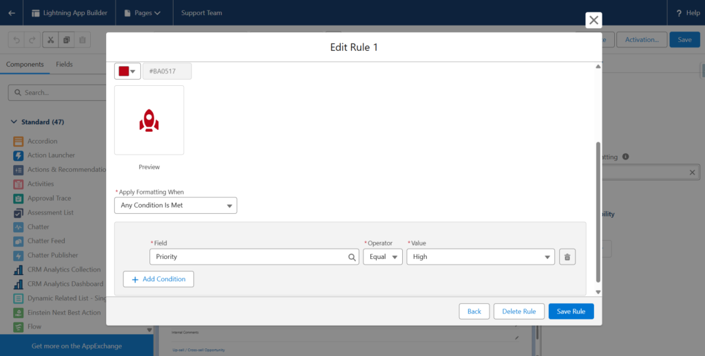 Define Conditions for Conditional field formatting in Salesforce